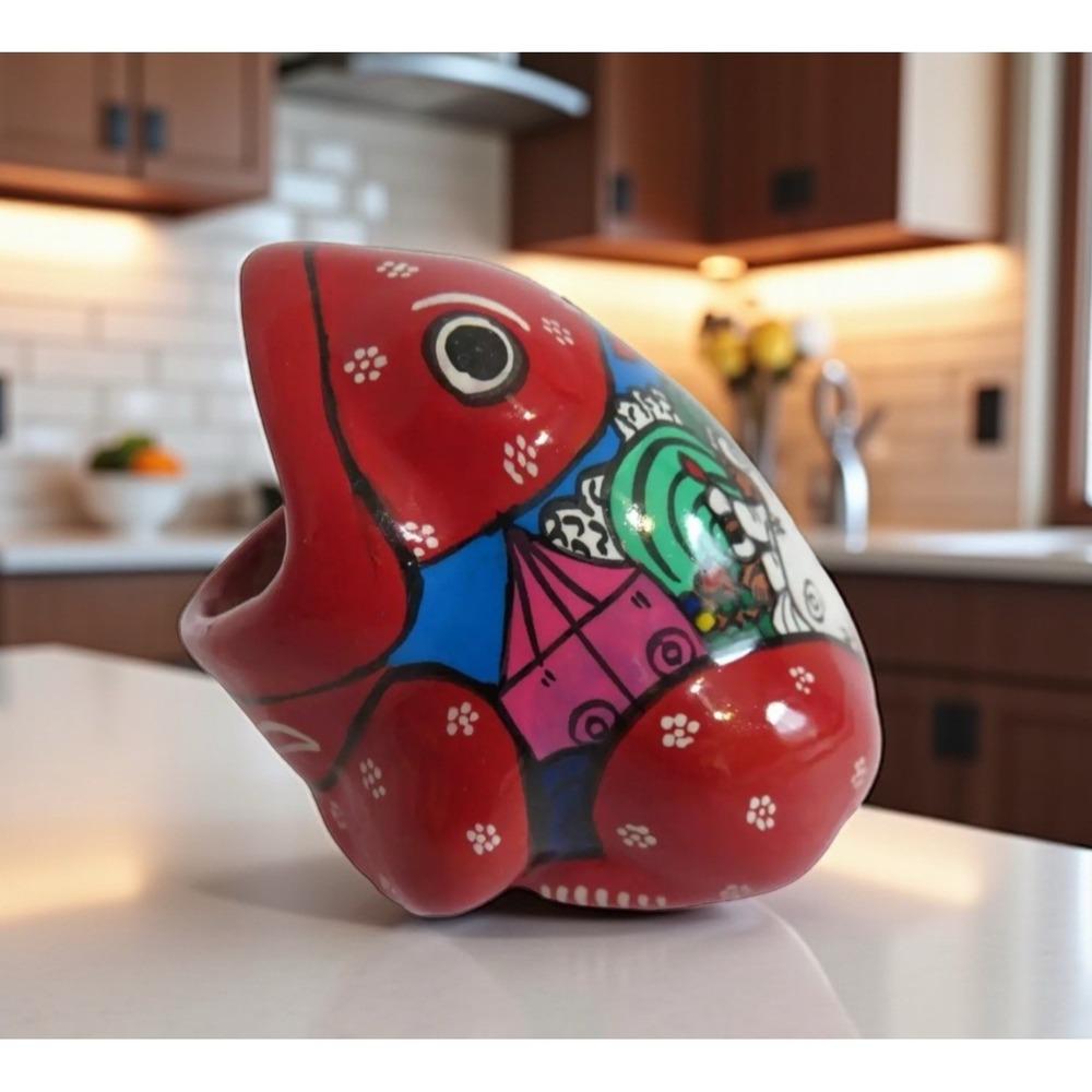 VTG Mexican Tavlavera Pottery Wide Mouth Frog‎ Hand Painted Folk Art Wedding